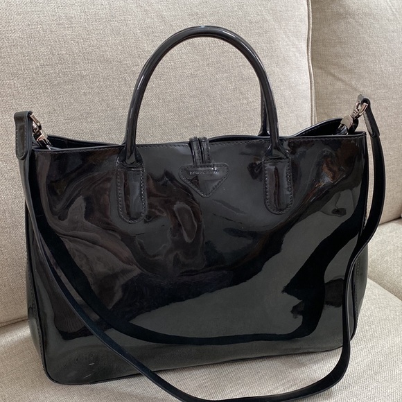 Longchamp midnight blue patent leather Satchel with strap. - Picture 4 of 6